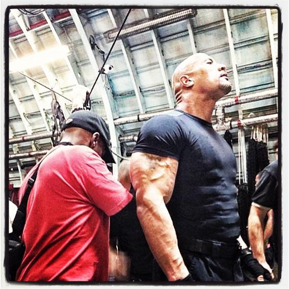 Dwayne Johnson on set of Fast and Furious 6