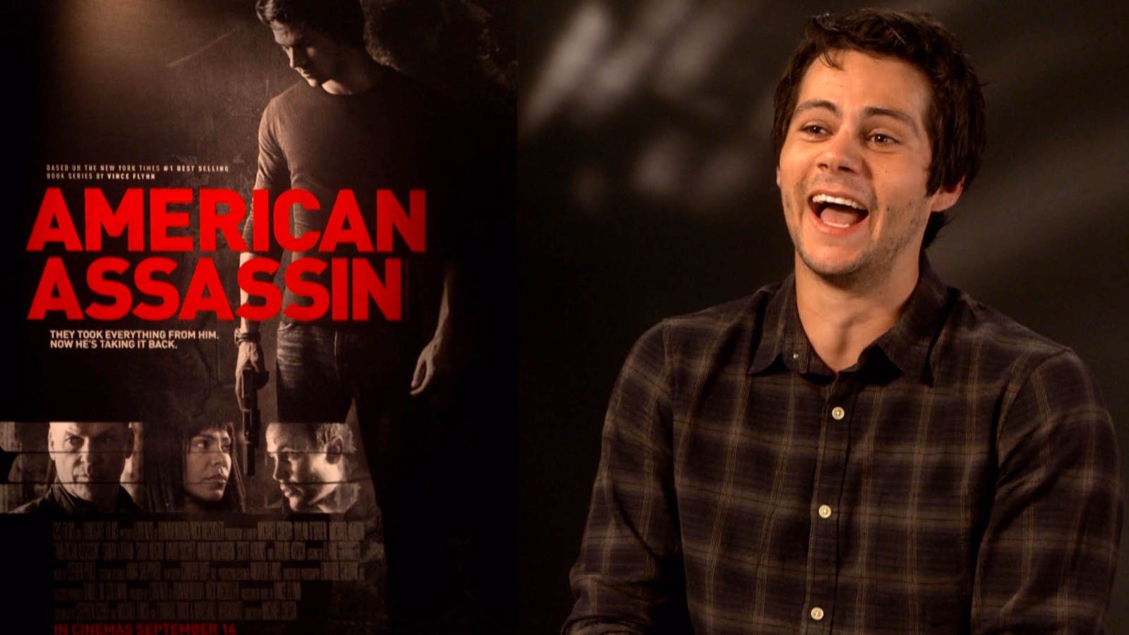 American Assassin movie still with Dylan O'Brien in a tense confrontation scene