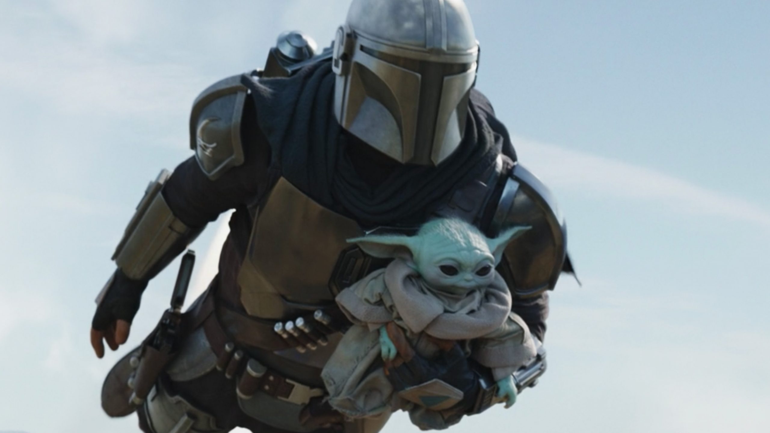 Grogu and Din flying in The Mandalorian
