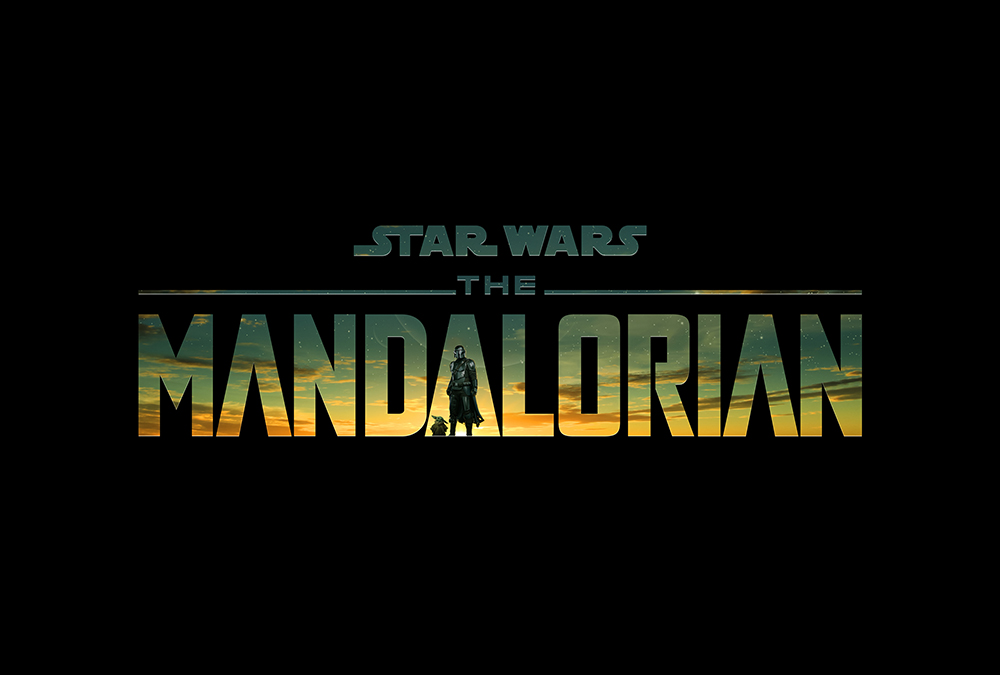 The Mandalorian text across a black background