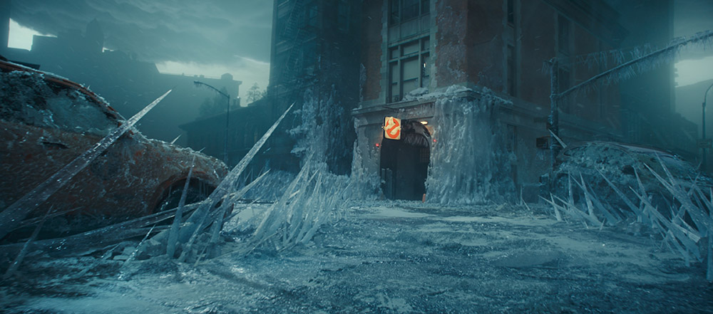 Ghostbusters Frozen Empire iced over New York firehouse